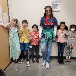 Students dressed in beach-wear