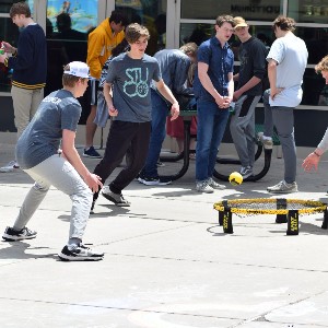 Students playing spikeball