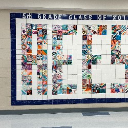 A tile mural made by the 5th grade class of 2017 at AEES.