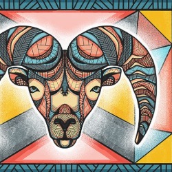 A southwestern themed image of a rams head.