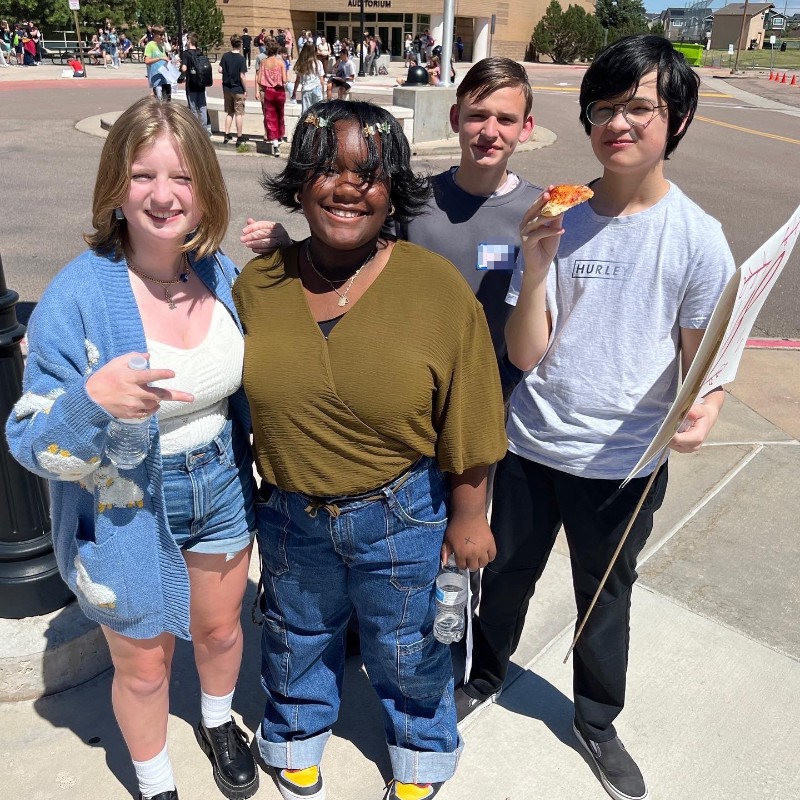 Students pose at lunch on first day of school