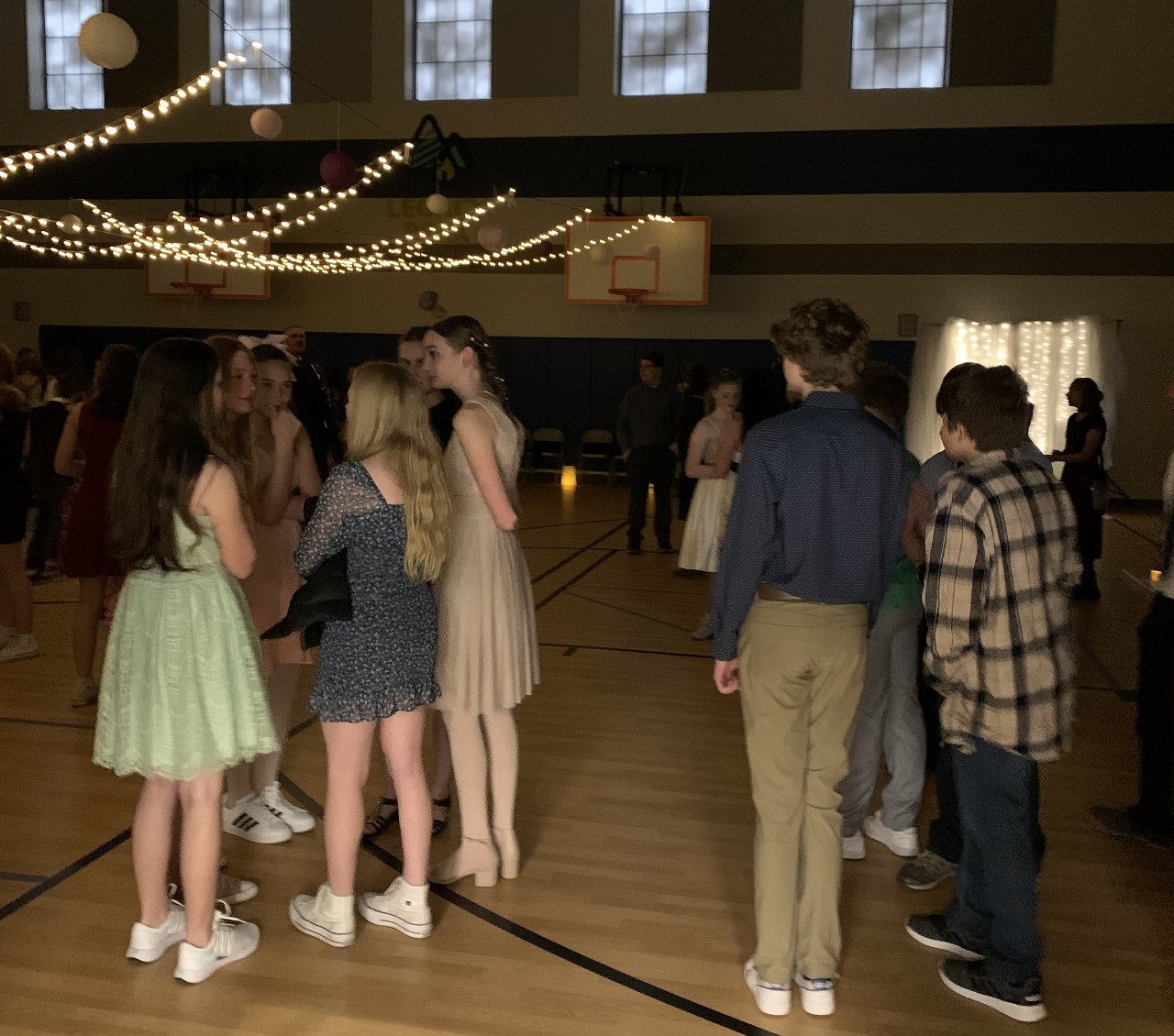 Students standing in the gym waiting to dance.