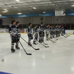 A line up of AAHS hockey team players.
