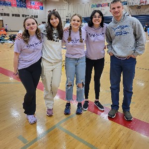Liberty students wear Relay for Life t-shirts in support of the event in Liberty's gym.