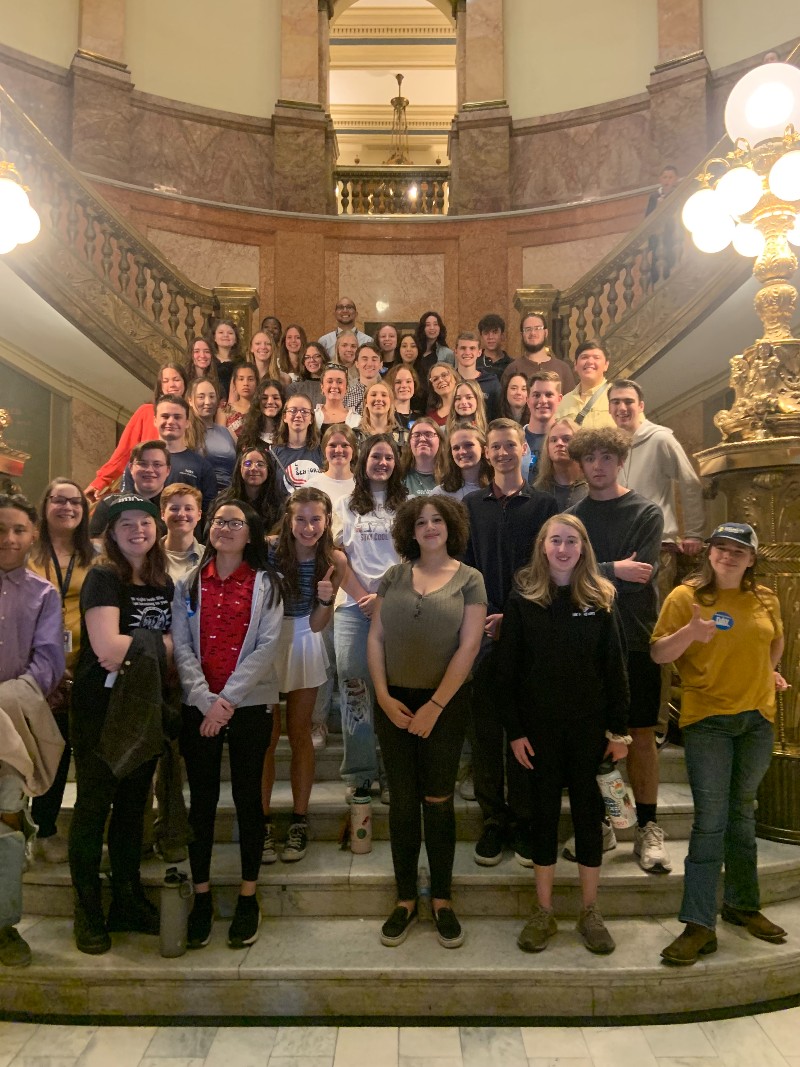 Liberty students stand on the stairs of the State Capitol during a field trip on Thursday, April 13.