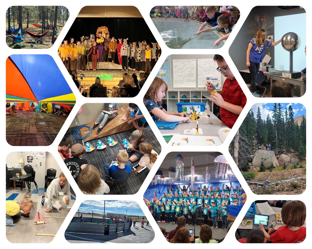 A photo collage of the activities and learning that the Home School Academy can offer.
