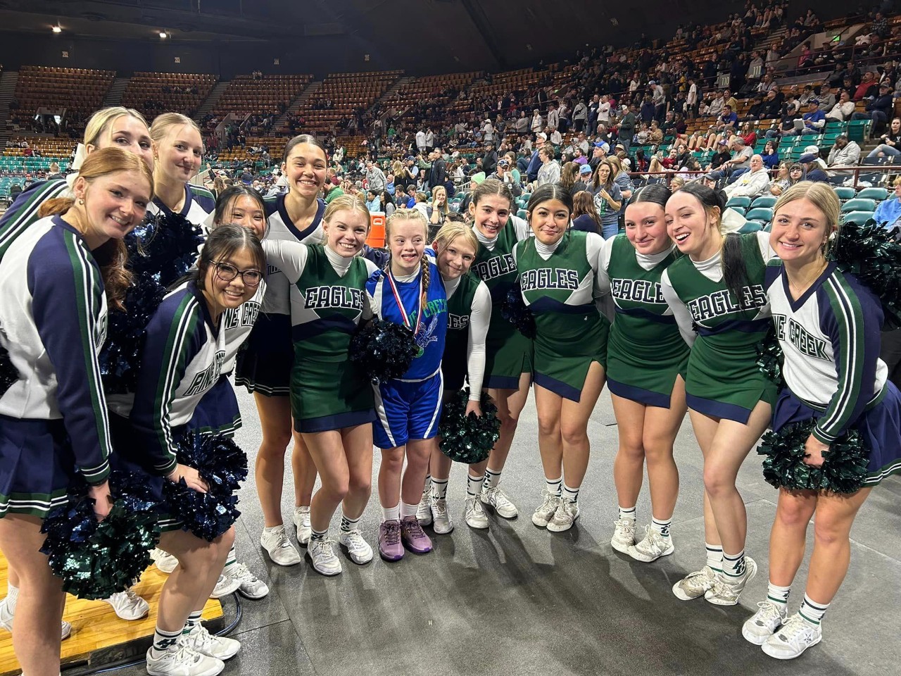 Cheerleaders with Unified Basketball Player