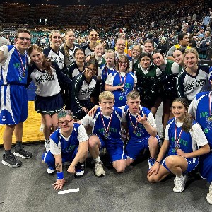 Group photo on basketball court