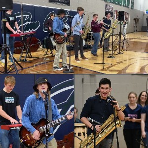 Collage of students playing instruments